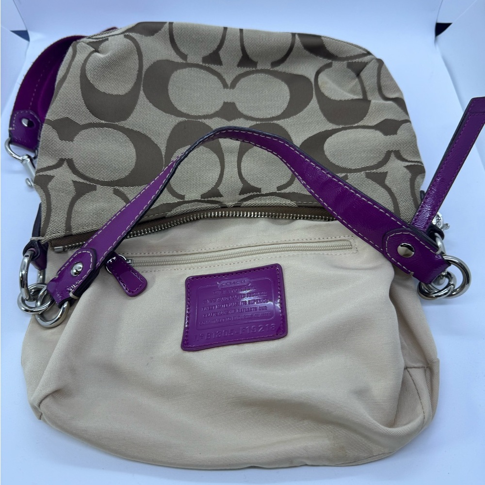 COACH Demi Purse Brown Magenta Sign. Canvas Leather F19218 W/ Crossbody Strap - Picture 13 of 16